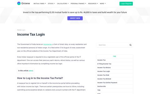 Income Tax Login - Registration for ITR e Filling | ITR Login ...
