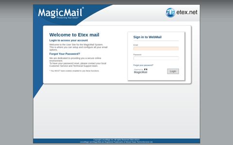 MagicMail Server: Login Page - Etex