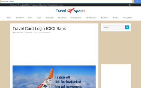 Travel Card Login ICICI Bank - Travel Spot