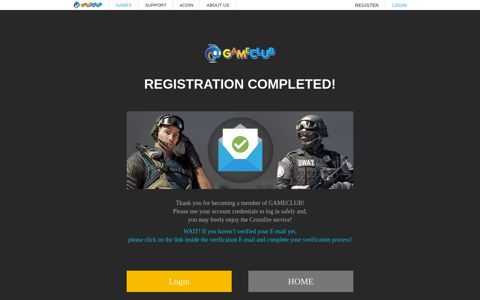 Registration completed! - Gameclub