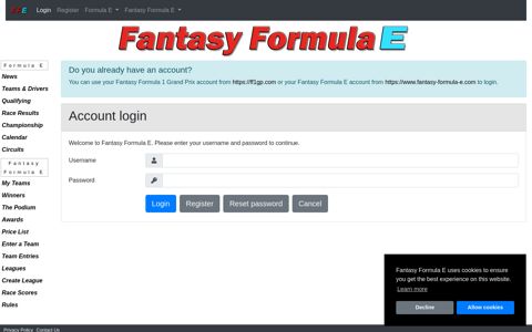 Login to your account - Fantasy Formula E