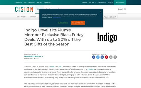 Indigo Unveils its Plum® Member Exclusive Black Friday ...