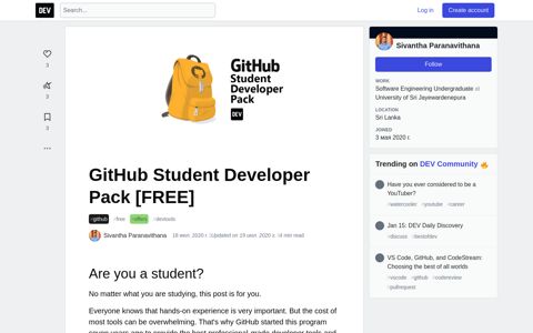 GitHub Student Developer Pack [FREE] - DEV