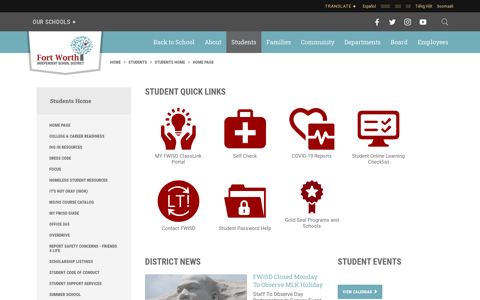 Students Home / Home Page - Fort Worth ISD