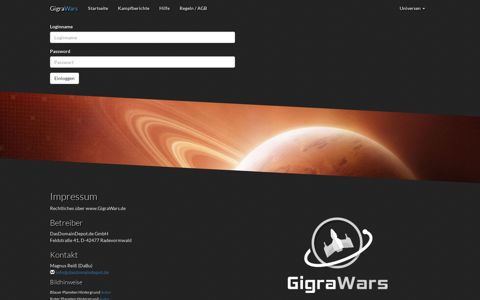 Login - GigraWars | Dein Weltraum Browsergame