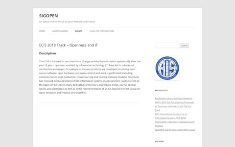 ECIS 2018 Track – Openness and IT | SIGOPEN