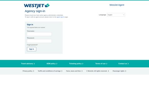 Agency sign-in | WestJet Agent