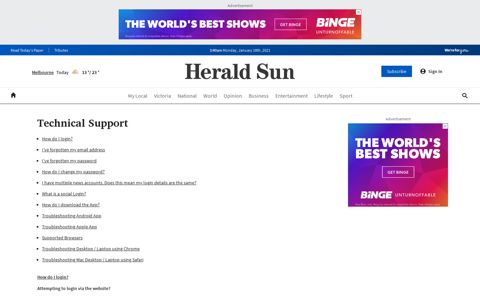 Technical Support | Help and FAQs | Herald Sun