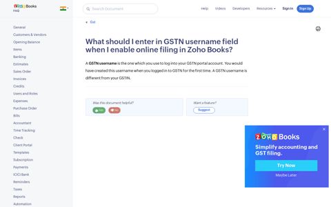 GSTN Username | FAQ | Zoho Books