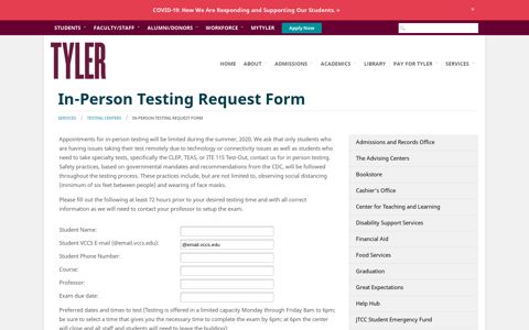 Services Testing Centers In-Person Testing Request Form