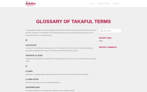 glossary of takaful terms - Jubilee General Insurance | Online ...