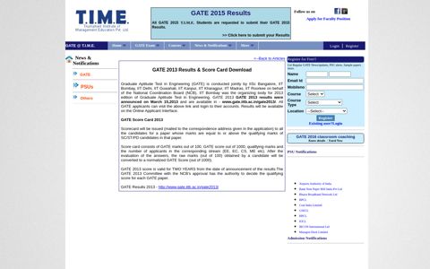 GATE Results 2013 - GATE 2013 Online Results, Score Card