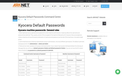 Kyocera Default Passwords Command Centre – ARKNET PTY ...