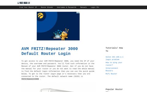 AVM FRITZ!Repeater 3000 - Default login IP, default ...