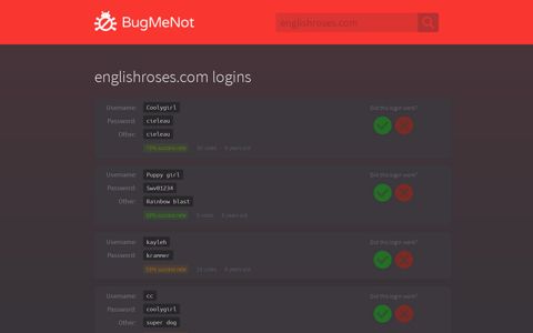 englishroses.com passwords - BugMeNot