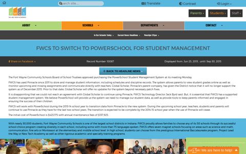 FWCS to Switch to PowerSchool for Student Management