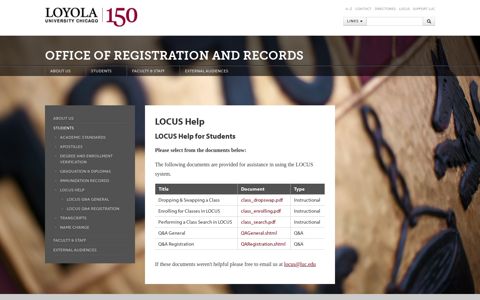 LOCUS Help - Loyola University Chicago
