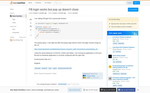FB.login works but pop up doesn't close - Stack Overflow