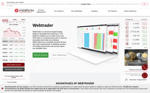 Web terminal WebTrader - InstaForex