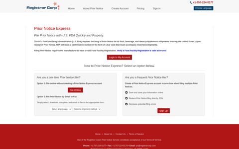 Prior Notice Express | Registrar Corp