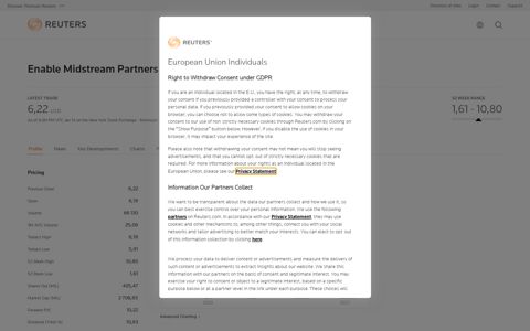 ENBL.N - Enable Midstream Partners LP Profile | Reuters