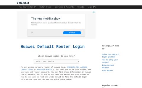 Huawei routers - Login IPs and default usernames & passwords