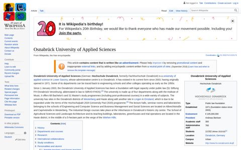 Osnabrück University of Applied Sciences - Wikipedia