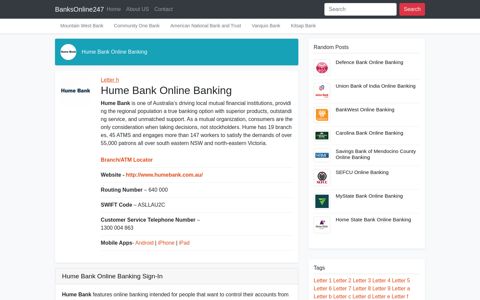 Hume Bank Online Banking Sign-In