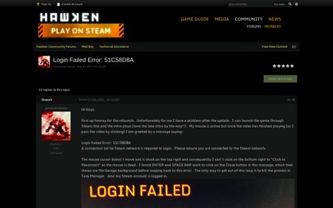 Login Failed Error: 51C58D8A - Hawken Community Forums