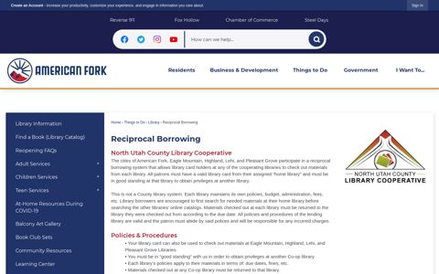 Reciprocal Borrowing - American Fork City