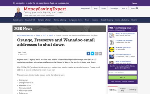 Orange, Freeserve and Wanadoo email addresses to shut down