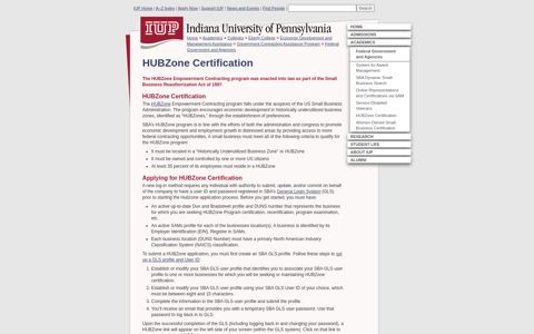 HUBZone Certification - - IUP