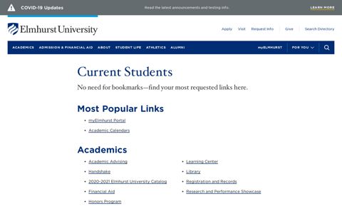 Information for Current Students | Elmhurst University