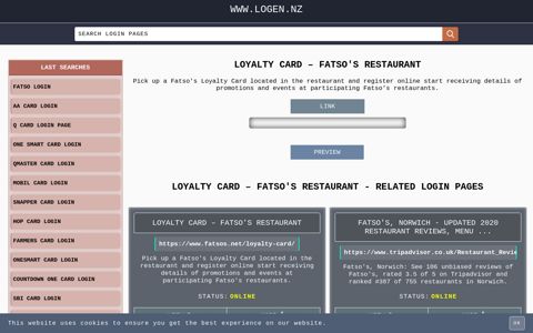 Loyalty Card – Fatso's Restaurant - Login Information and Procedure