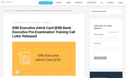 IDBI Executive Admit Card |IDBI Bank Executive Pre ... - Embibe