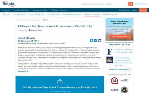 KBRwyle - Remote Work From Home & Flexible Jobs | FlexJobs