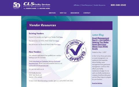 CLS Facility Services Vendor Resources