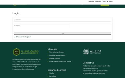Login | AlHuda eCampus & Distance Learning