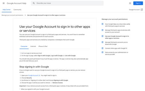 Use your Google Account to sign in to other apps or services ...