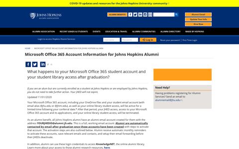 Microsoft Office 365 Account Information for Johns Hopkins ...