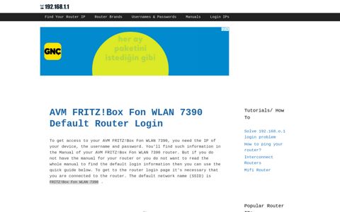 AVM FRITZ!Box Fon WLAN 7390 - Default login IP, default ...