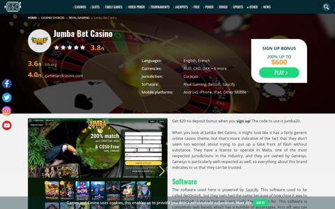 Jumba Bet Casino - Get $20 Free On Sign Up!