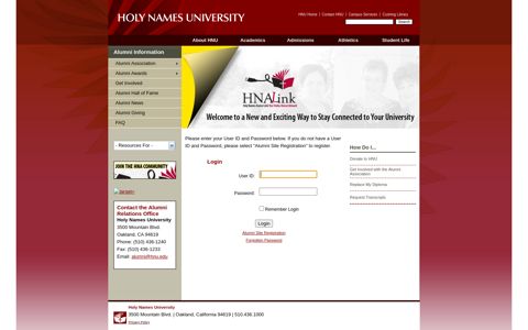 Alumni Information - HNU Student Portal Login - Holy Names ...
