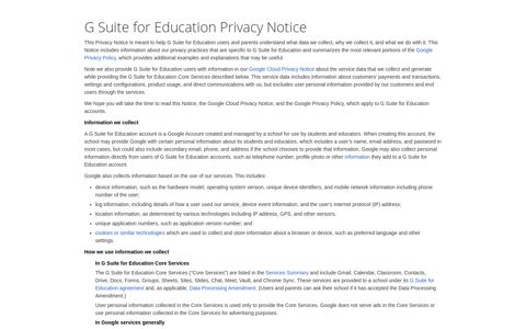 G Suite for Education Privacy Notice - Google Workspace
