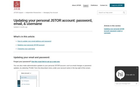 Updating your personal JSTOR account: password, email ...