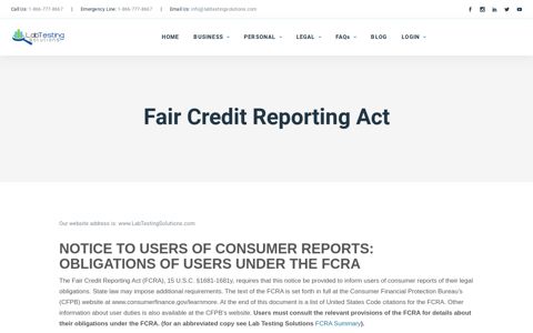 Fair Credit Reporting Act | Lab Testing Solutions