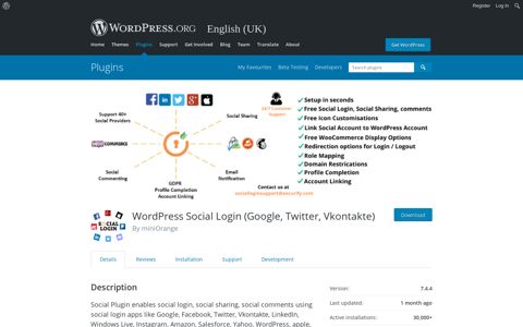 WordPress Social Login (Google, Twitter, Vkontakte ...