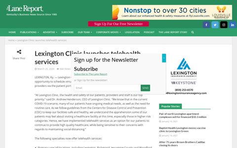 Lexington Clinic launches telehealth services - Lane Report ...