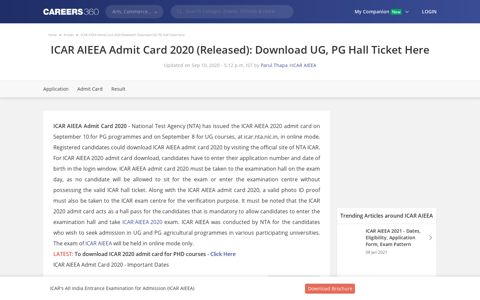 ICAR AIEEA Admit Card 2020 (Released): Download UG, PG ...