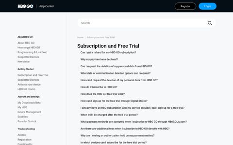 Subscription and Free Trial – HBO GO